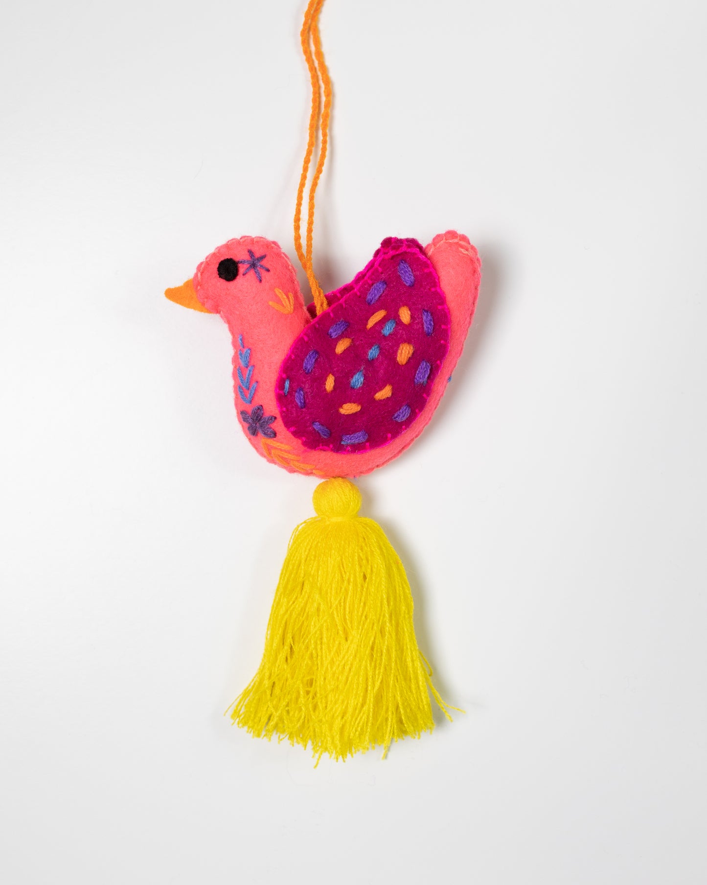 Pink Dove Bag Charm with Yellow Tassel
