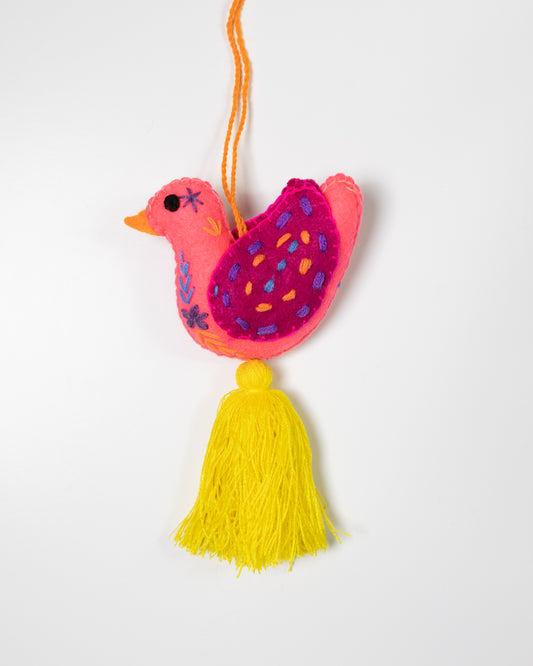 Pink Dove Bag Charm with Yellow Tassel
