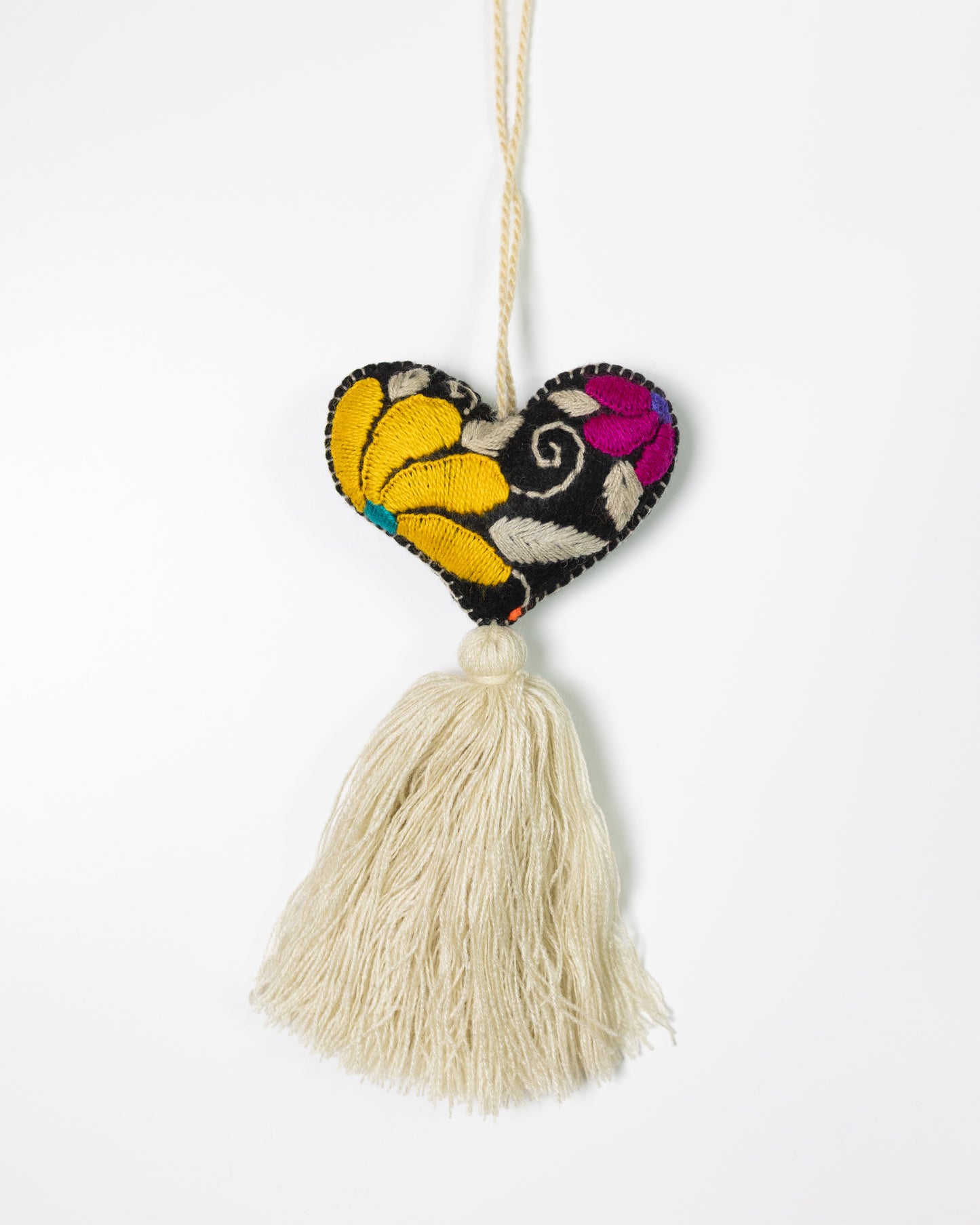 Bold Floral Heart Tassel Bag Charm - Yellow and Pink