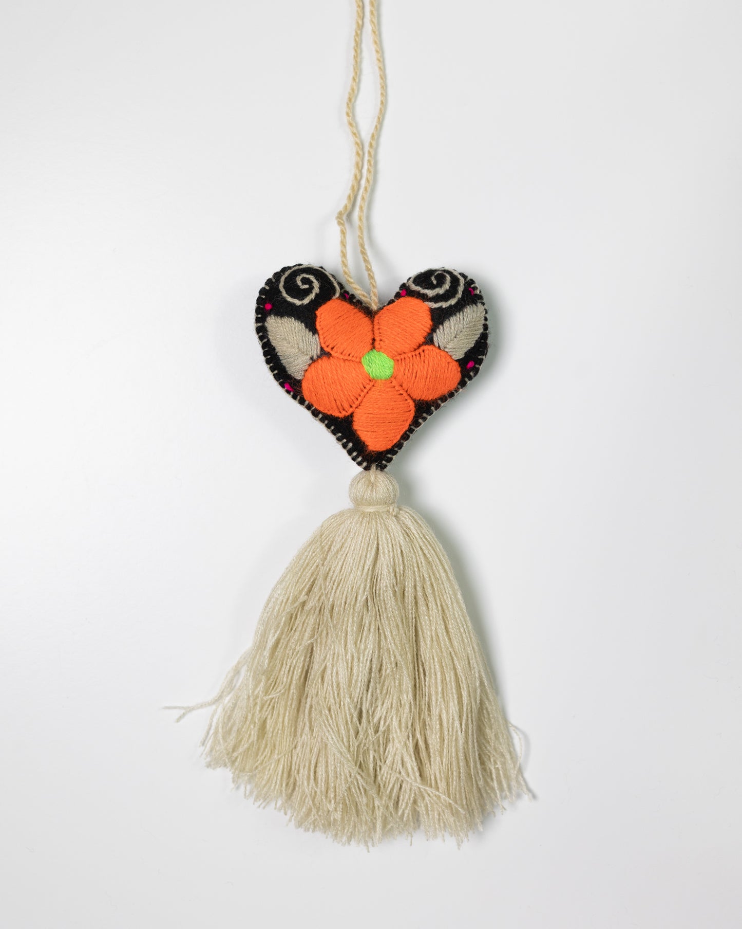 Bold Floral Heart Tassel Bag Charm - orange