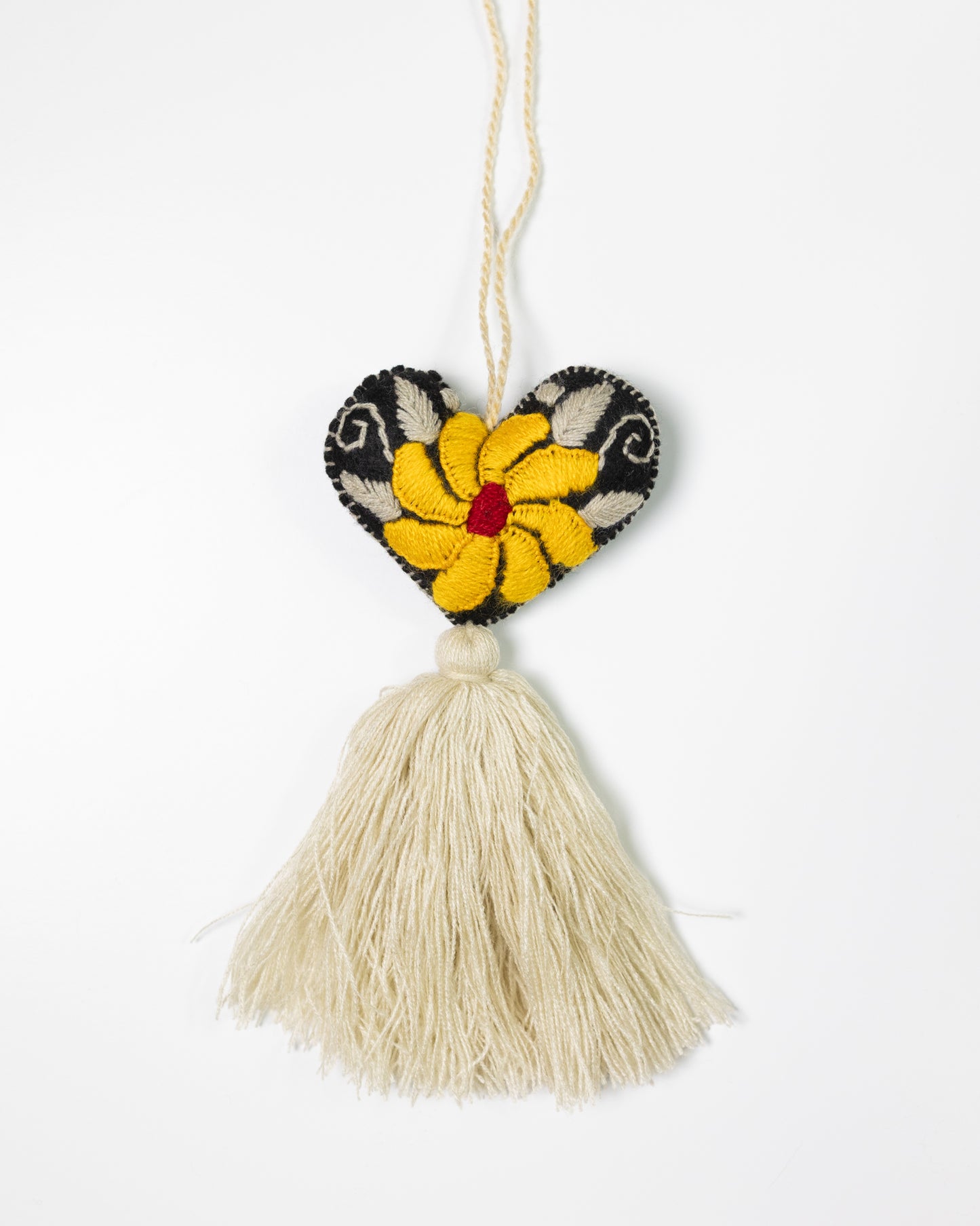 Bold Floral Heart Tassel Bag Charm - Yellow