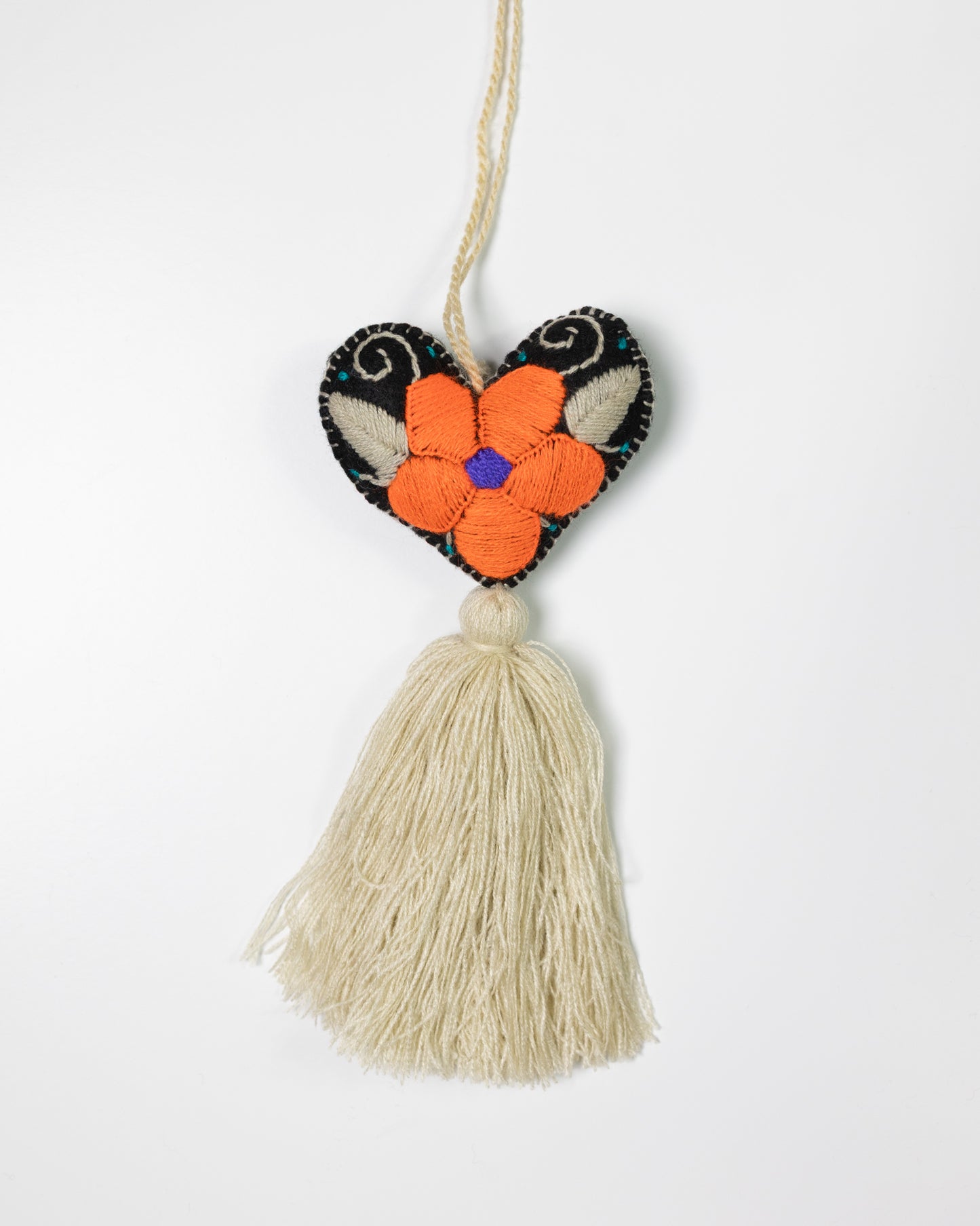 Bold Floral Heart Tassel Bag Charm - Orange