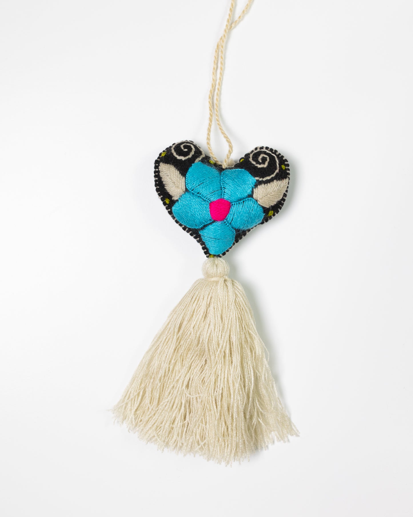 Bold Floral Heart Tassel Bag Charm - Bright Blue