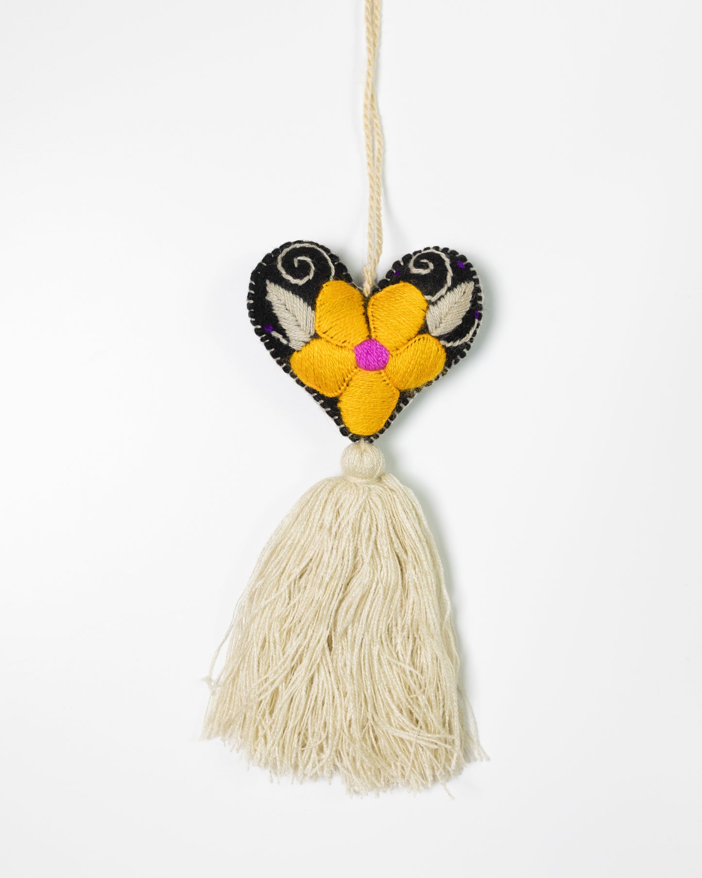 Bold Floral Heart Tassel Bag Charm - Warm Yellow