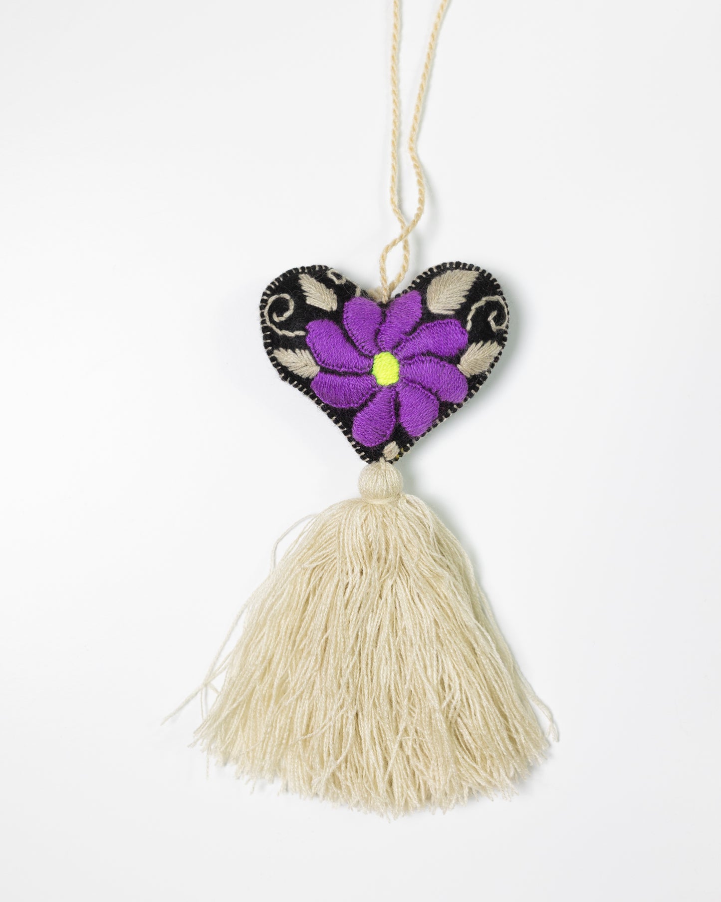 Bold Floral Heart Tassel Bag Charm - Purple