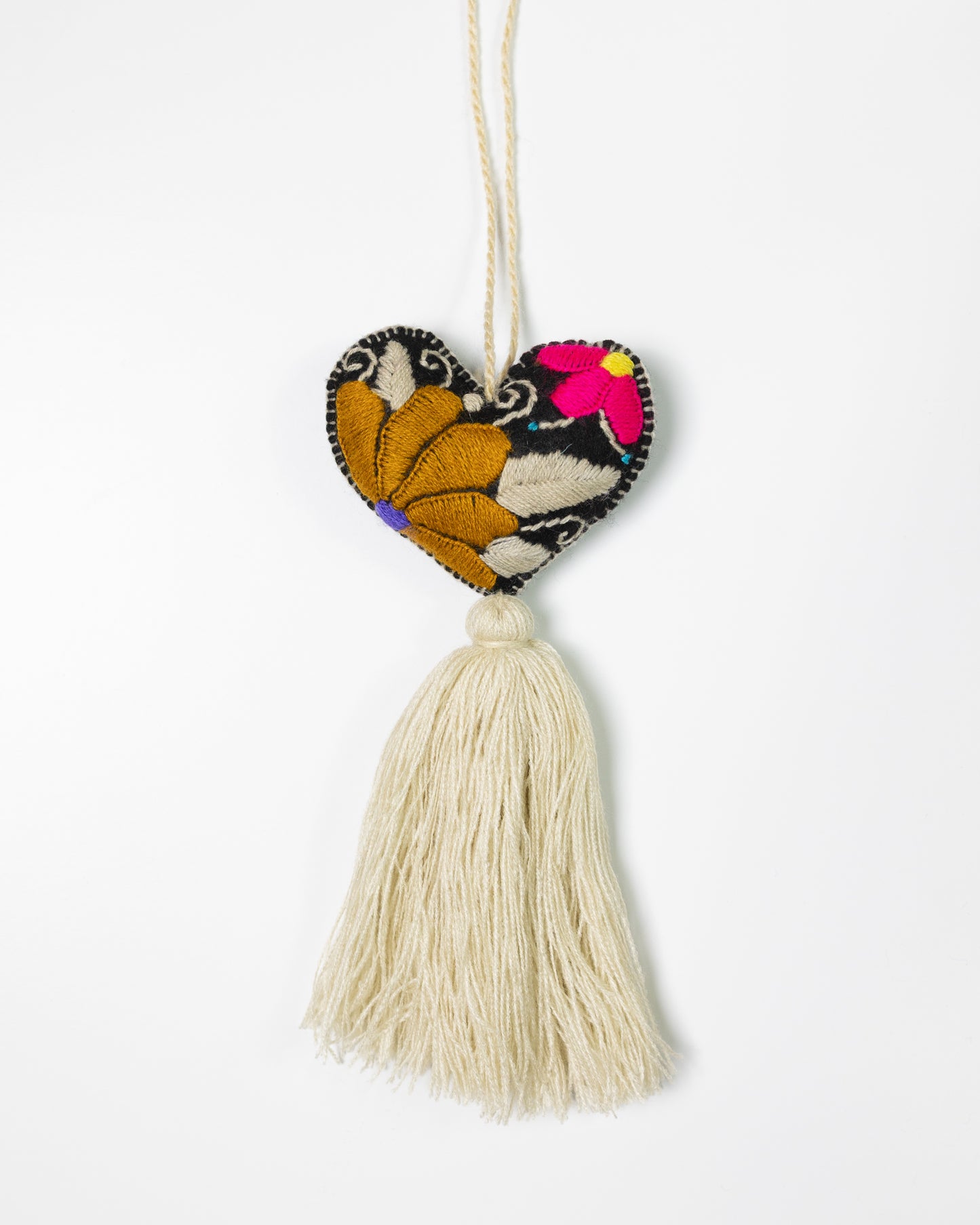 Bold Floral Heart Tassel Bag Charm - Gold and Magenta