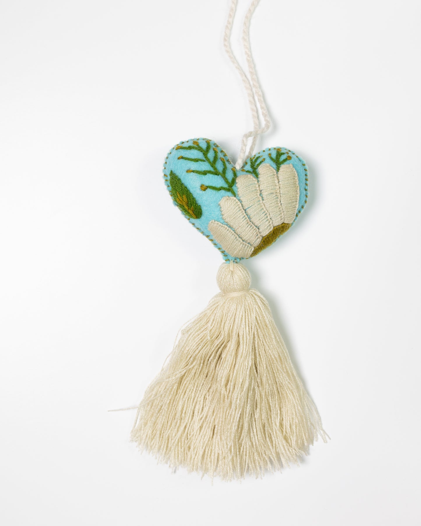 Cream Flower Heart Tassel Bag Charm