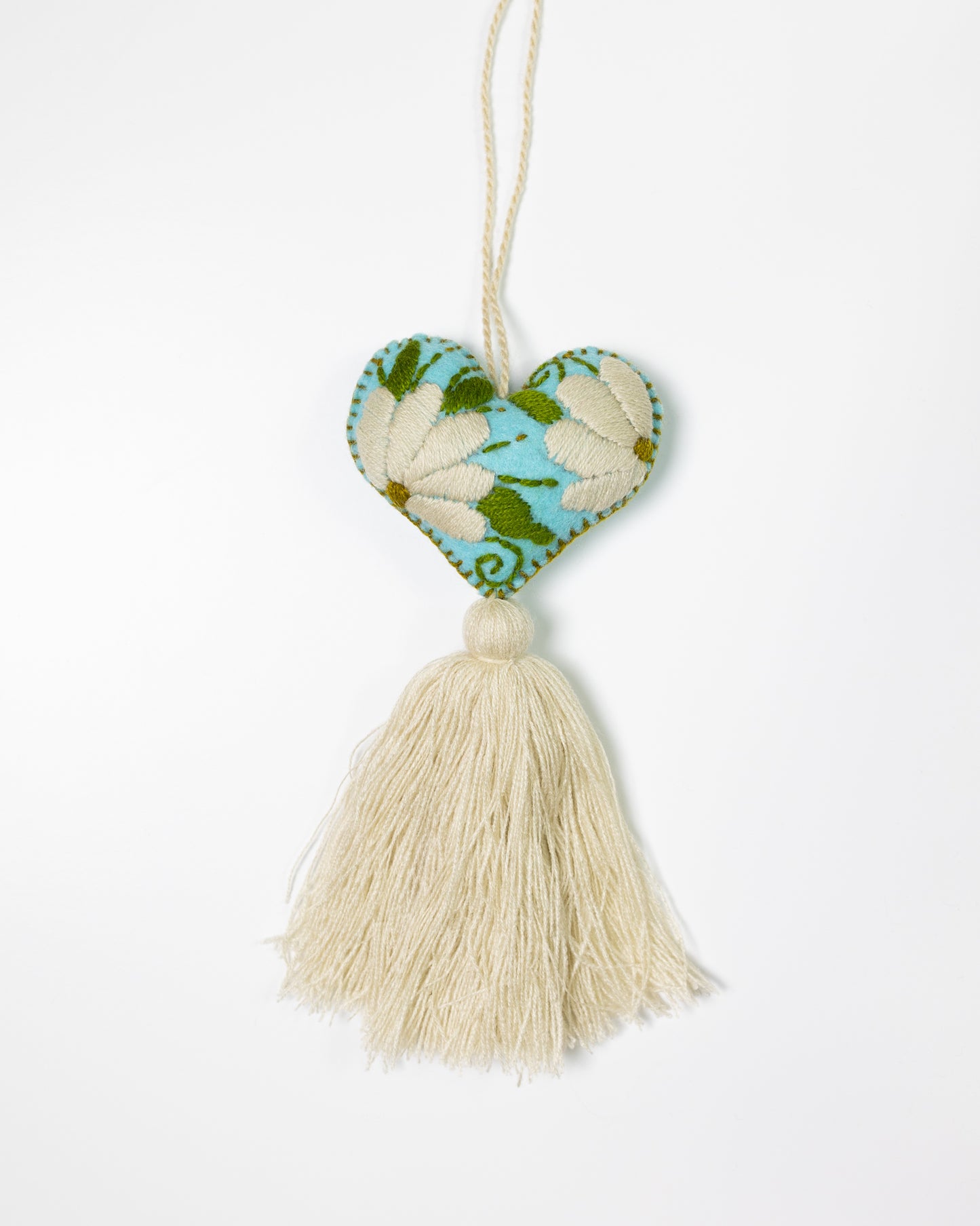 Cream Flower Heart Tassel Bag Charm