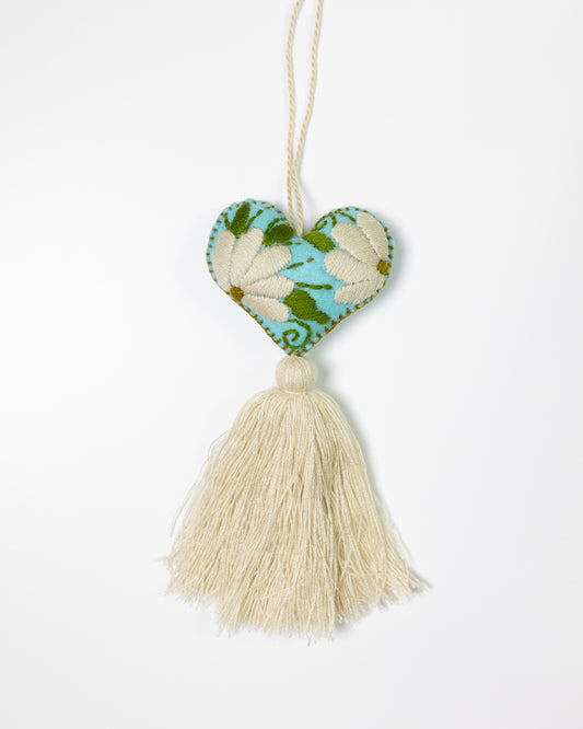 Cream Flower Heart Tassel Bag Charm