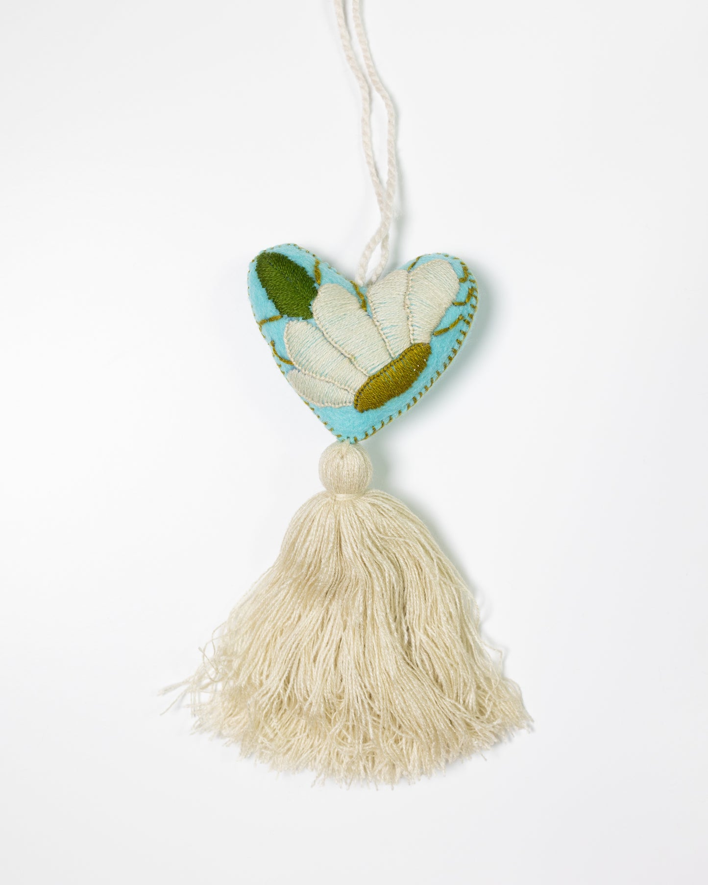 Cream Flower Heart Tassel Bag Charm
