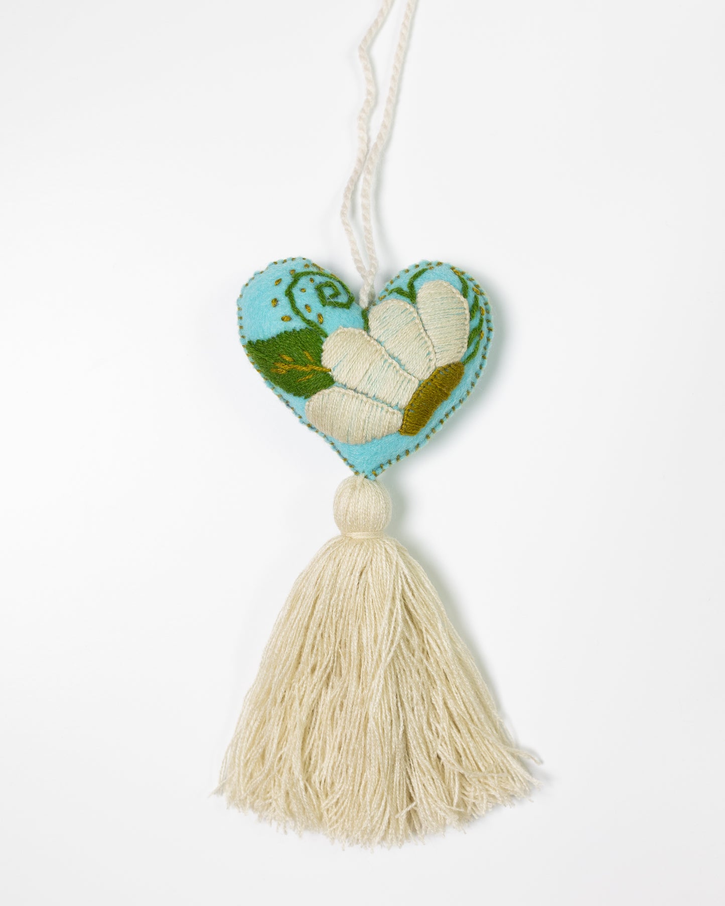 Cream Flower Heart Tassel Bag Charm