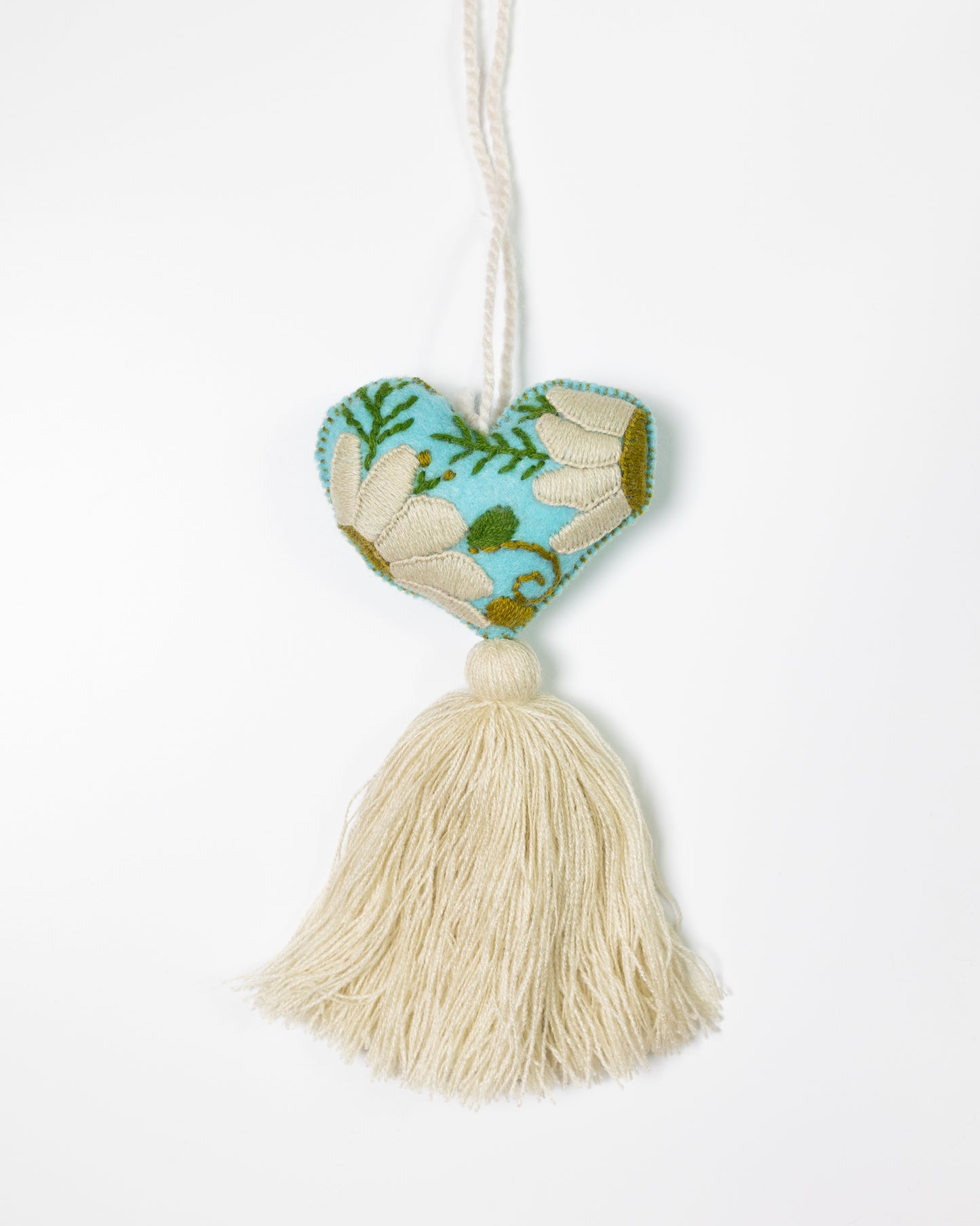 Cream Flower Heart Tassel Bag Charm