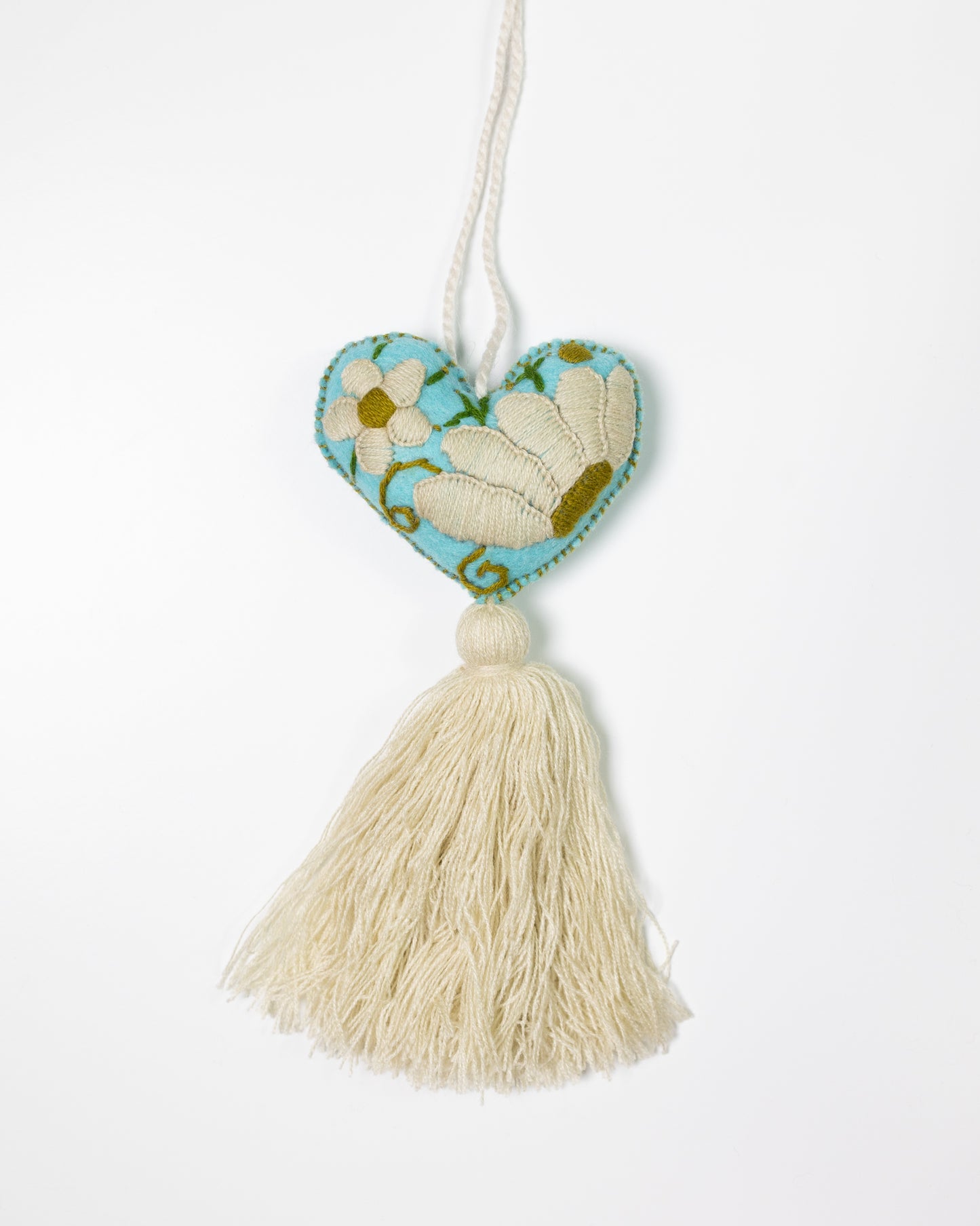 Cream Flower Heart Tassel Bag Charm