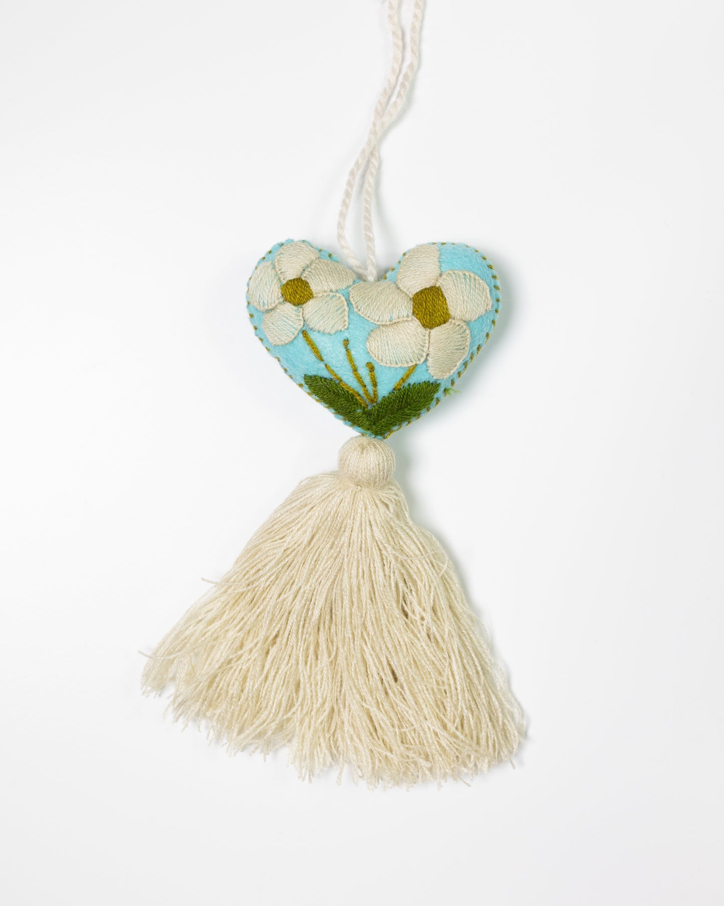 Cream Flower Heart Tassel Bag Charm