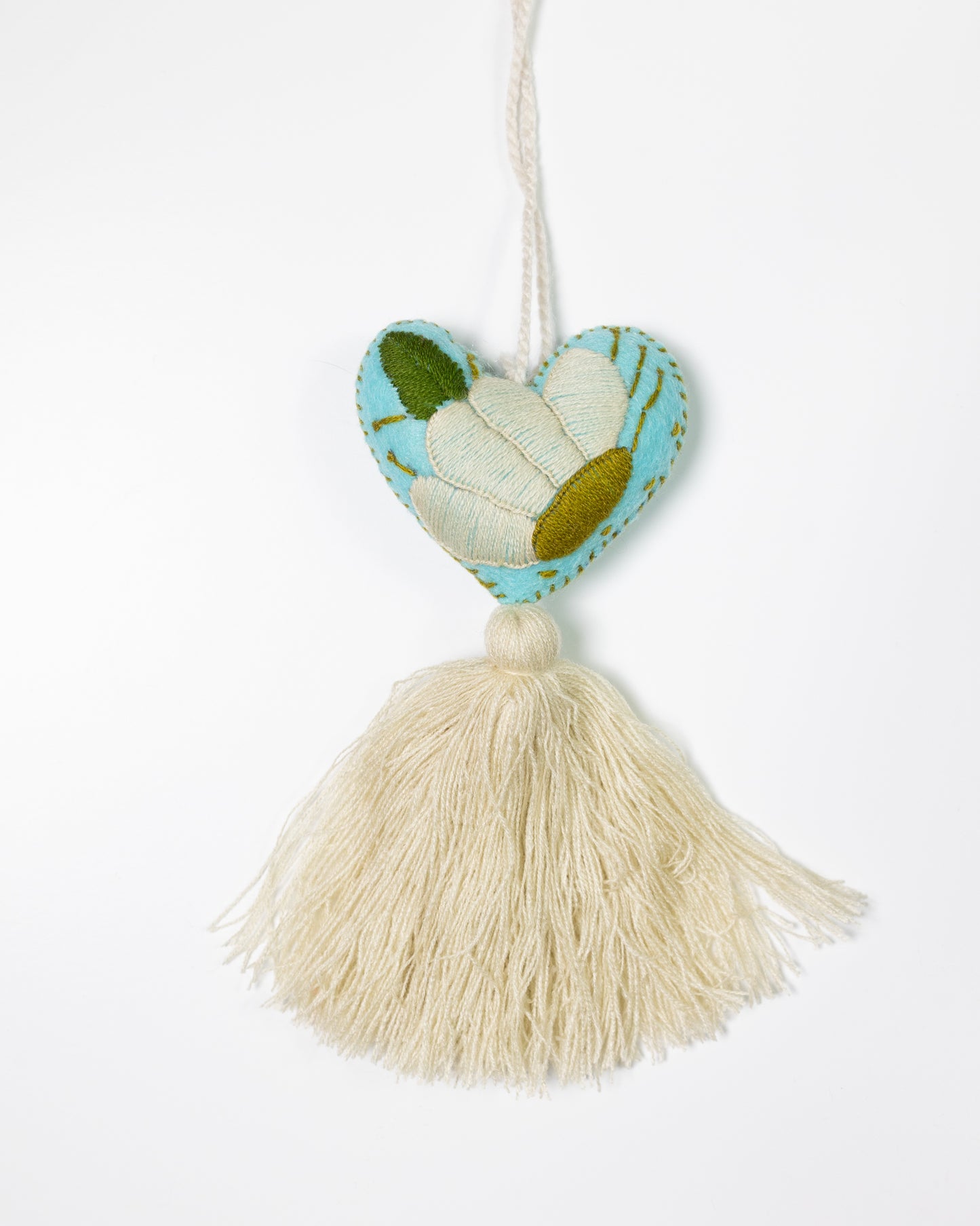 Cream Flower Heart Tassel Bag Charm