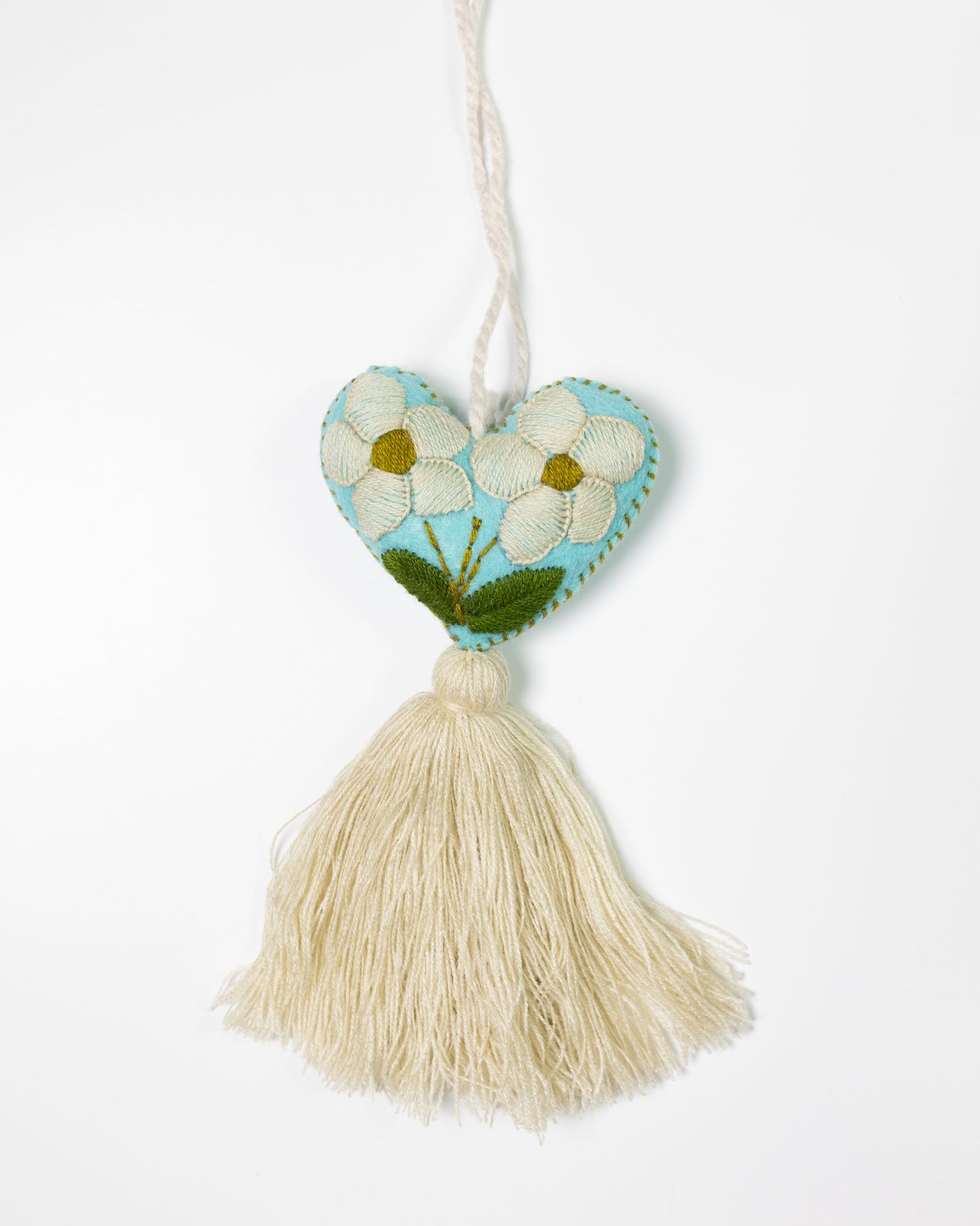 Cream Flower Heart Tassel Bag Charm
