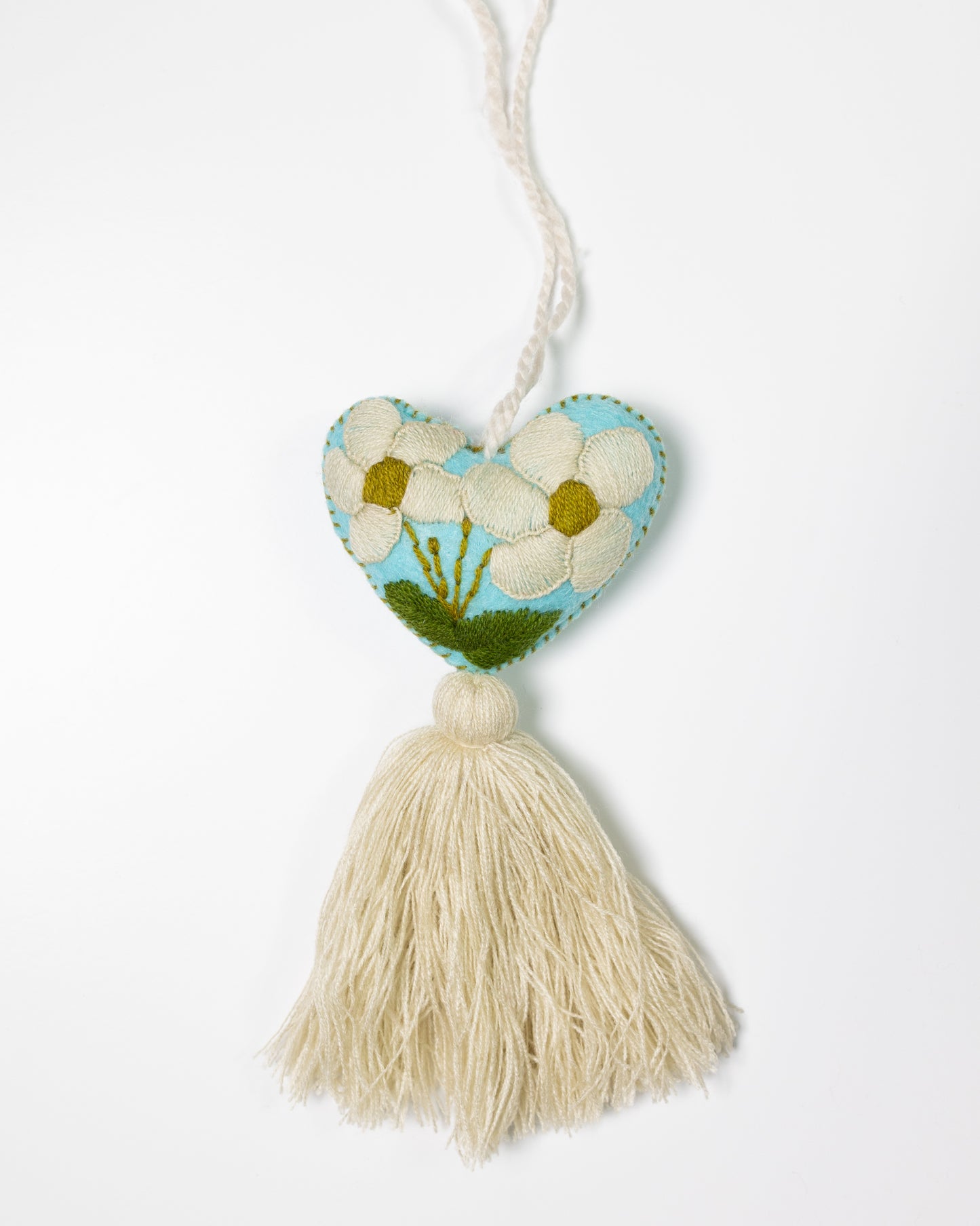 Cream Flower Heart Tassel Bag Charm