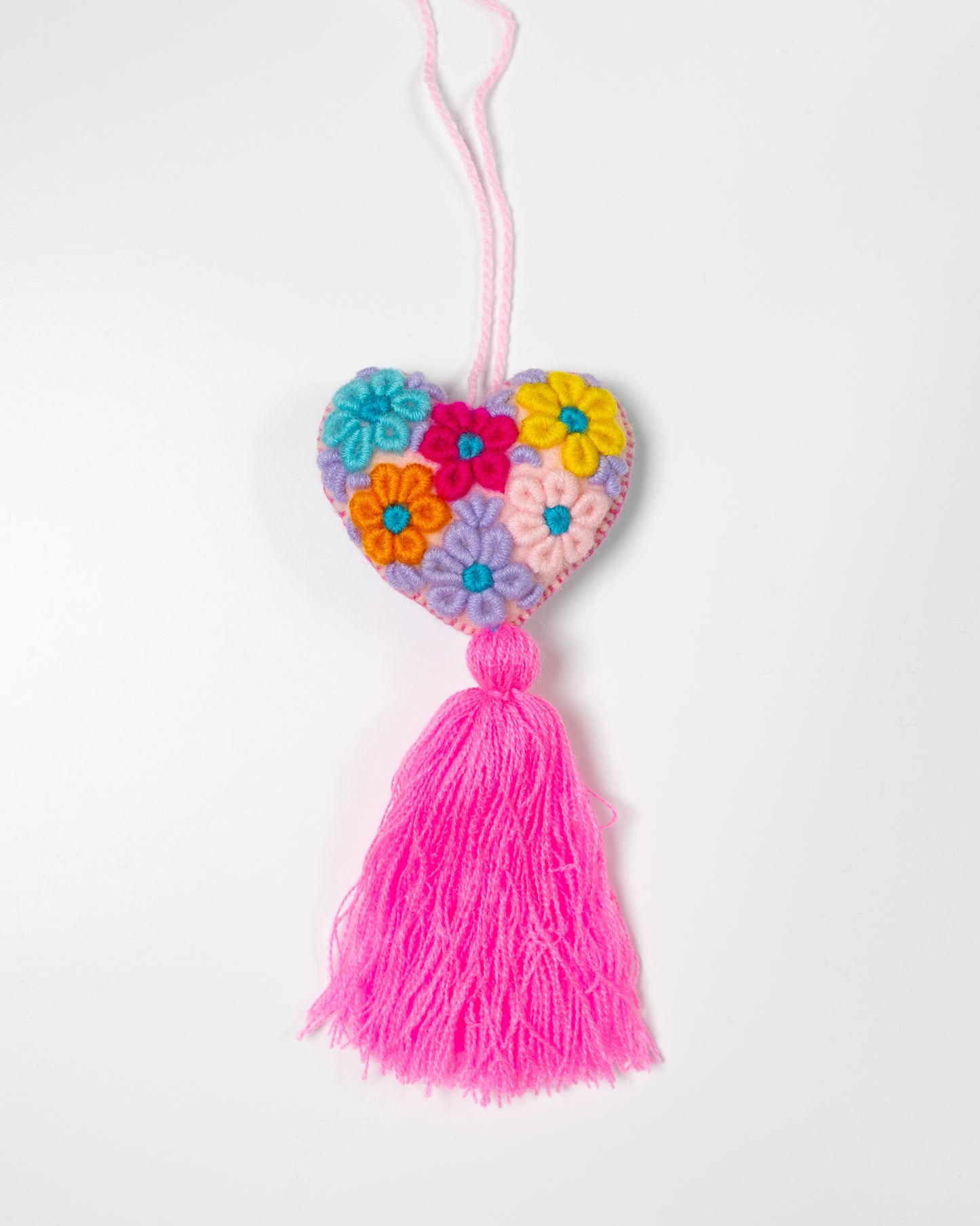 Whimsical Floral Pastel Tassel Bag Charm - Bright Pink