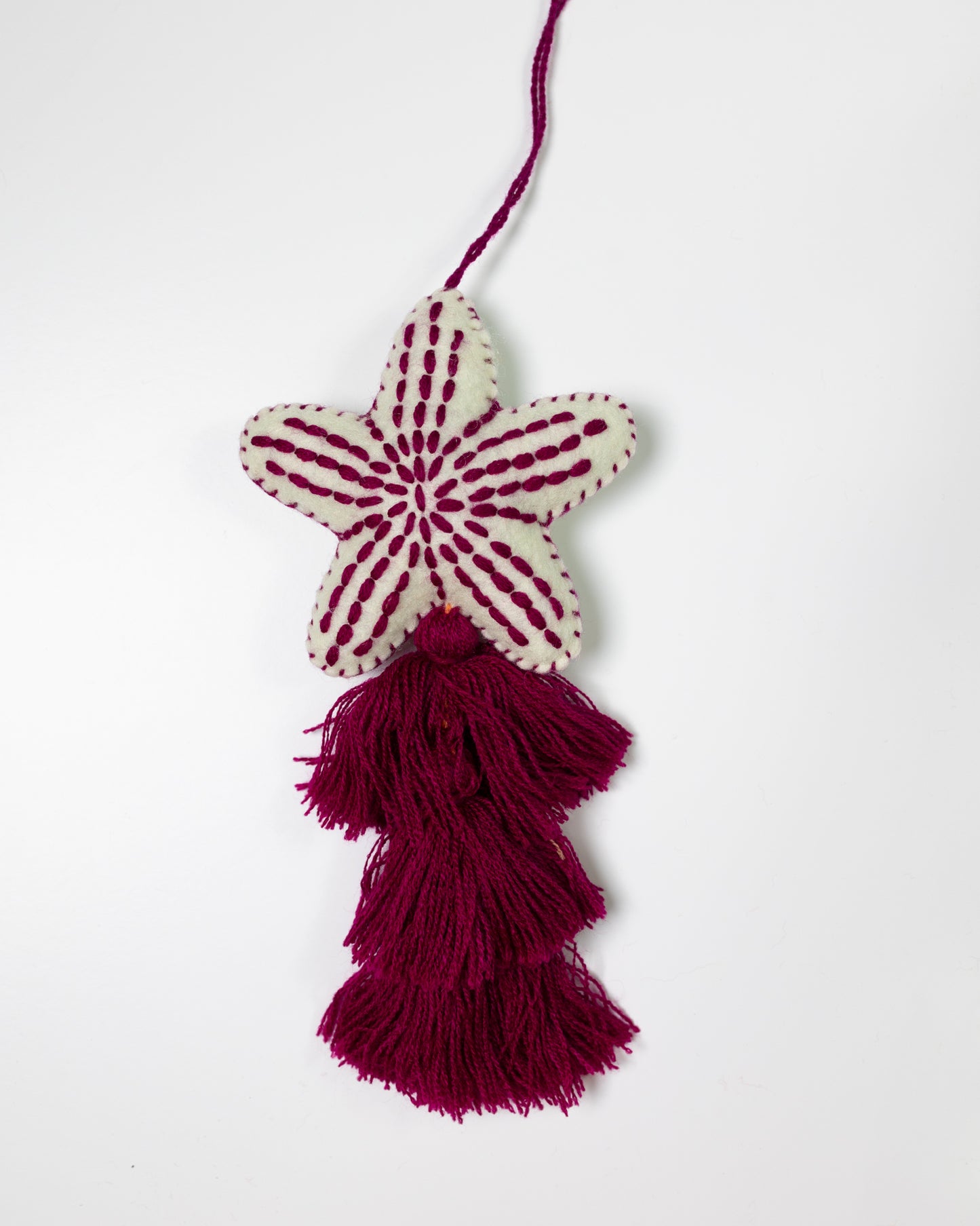 Nautical Starfish Cascade Tassel Bag Charm - Dark Fuschia