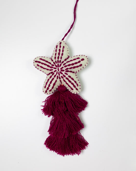 Nautical Starfish Cascade Tassel Bag Charm - Dark Fuschia