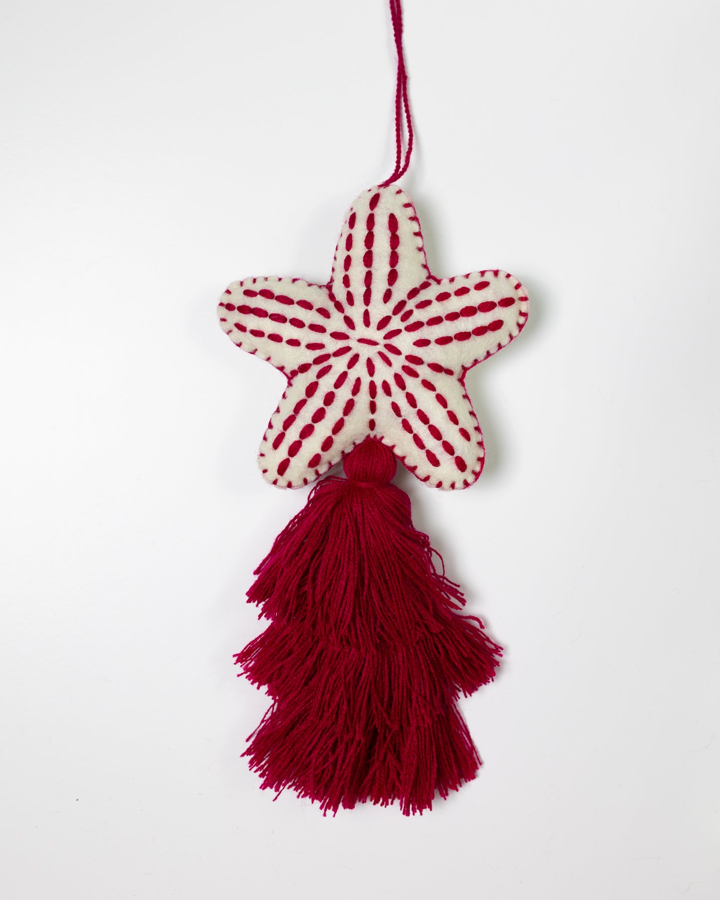 Nautical Starfish Cascade Tassel Bag Charm - Cherry Red