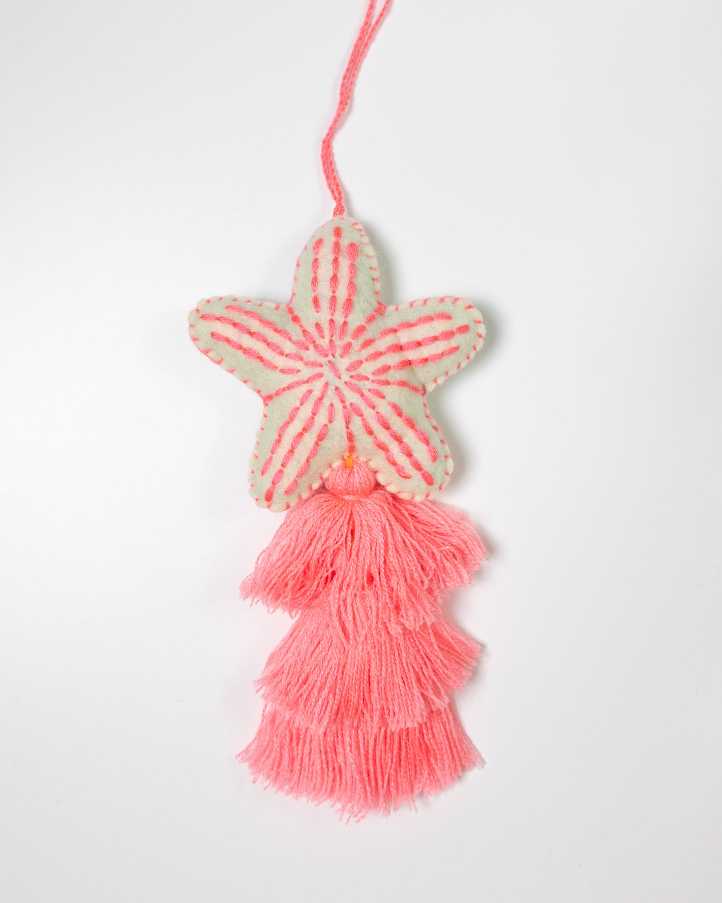Nautical Starfish Cascade Tassel Bag Charm - Bright Coral