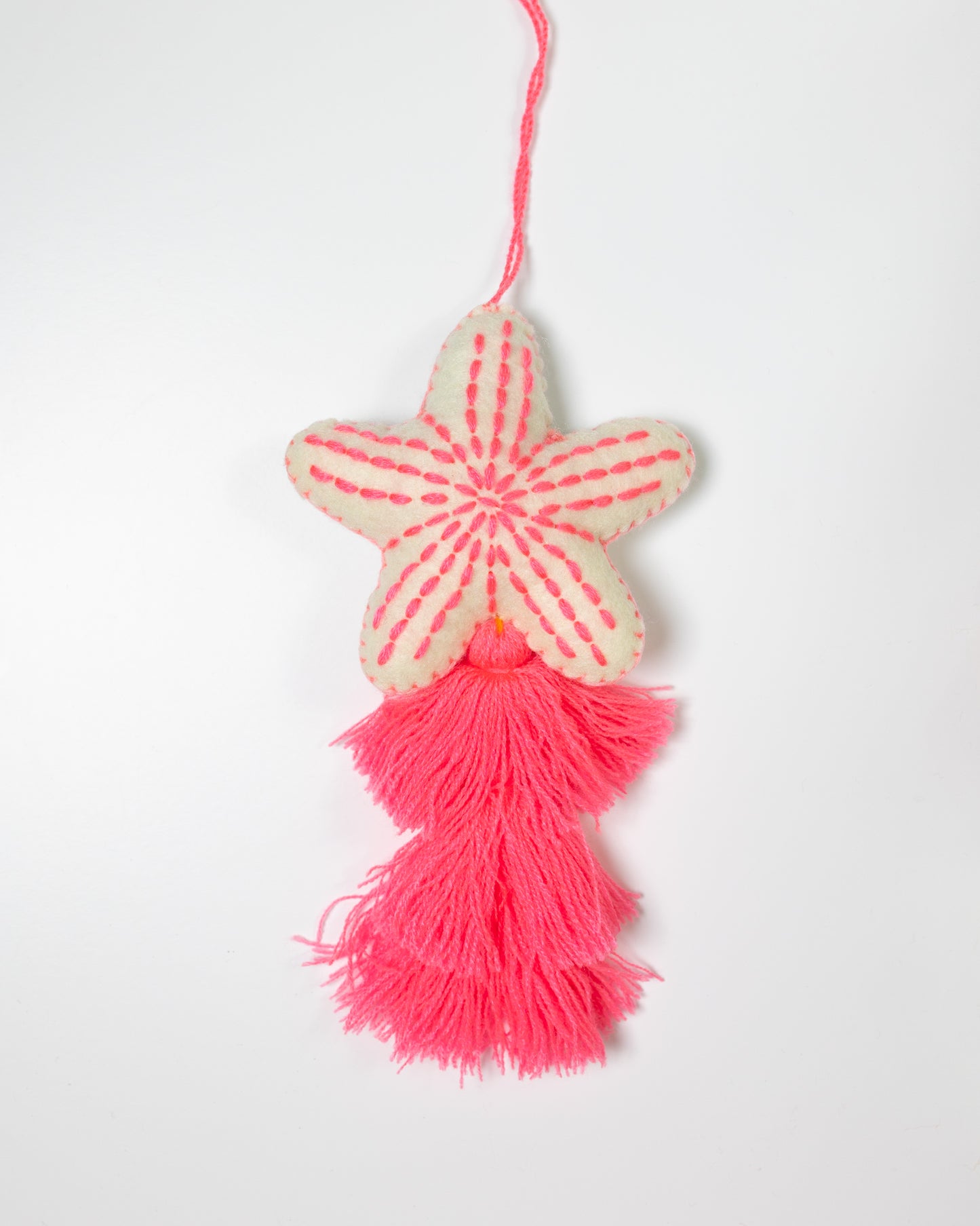 Nautical Starfish Cascade Tassel Bag Charm - Neon Coral