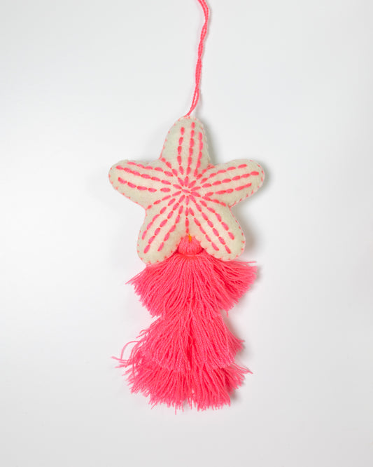 Nautical Starfish Cascade Tassel Bag Charm - Neon Coral