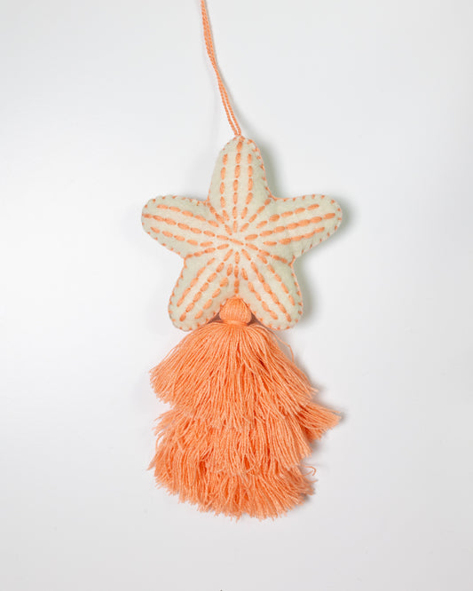 Nautical Starfish Cascade Tassel Bag Charm - Peach