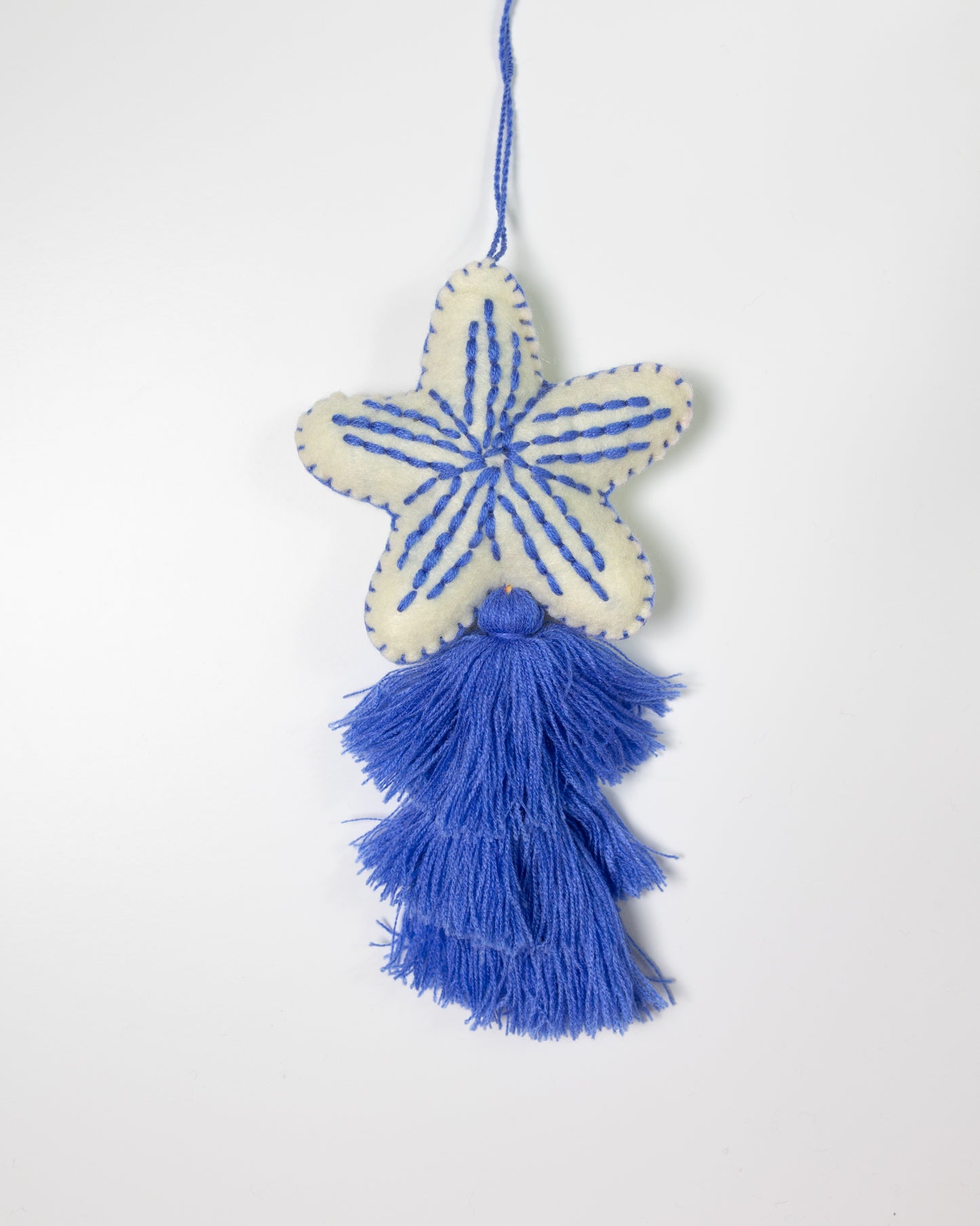 Nautical Starfish Cascade Tassel Bag Charm - Deep Periwinkle Blue