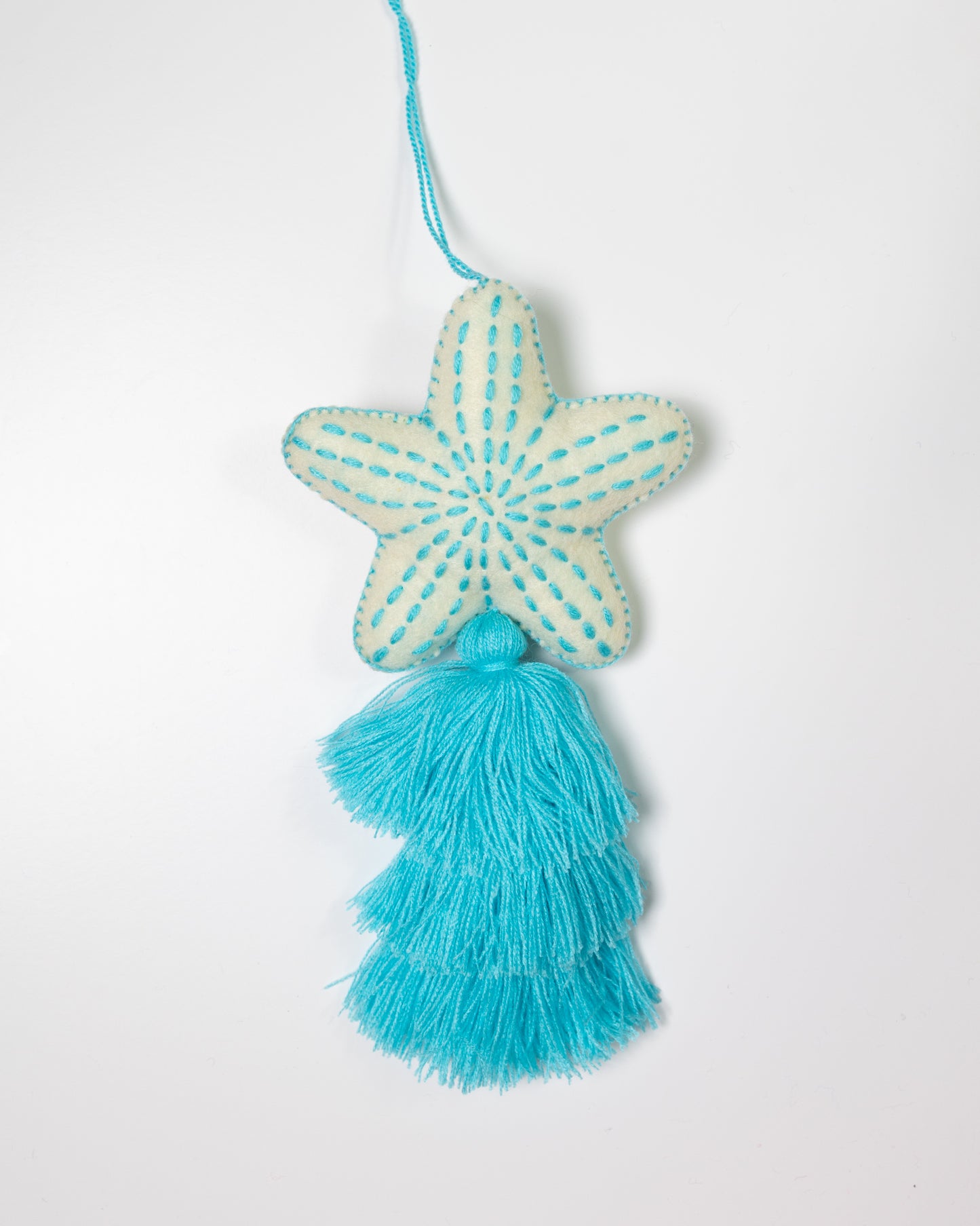 Nautical Starfish Cascade Tassel Bag Charm - Bright Blue