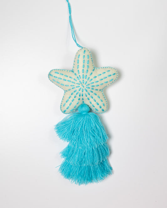 Nautical Starfish Cascade Tassel Bag Charm - Bright Blue