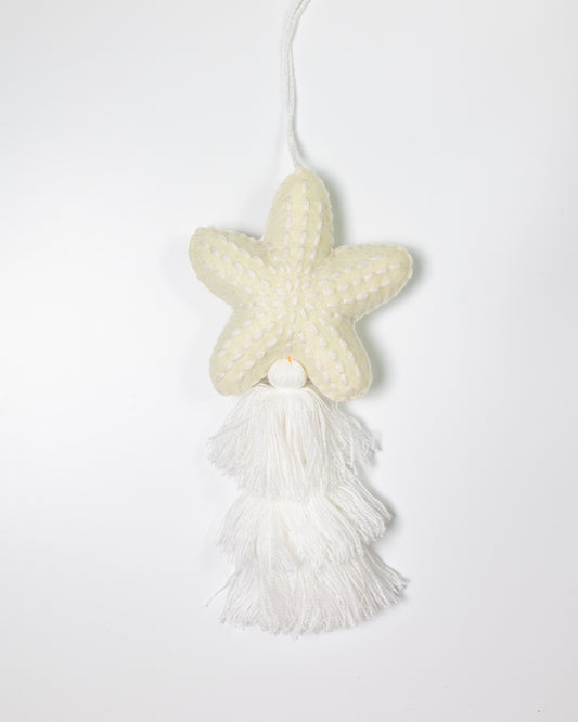 Nautical Starfish Cascade Tassel Bag Charm - White