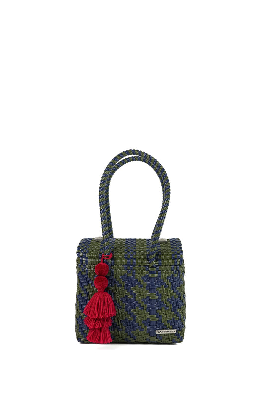 Olive and Navy Houndstooth Mini Purse