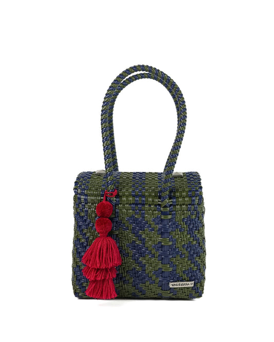 Olive and Navy Houndstooth Mini Purse