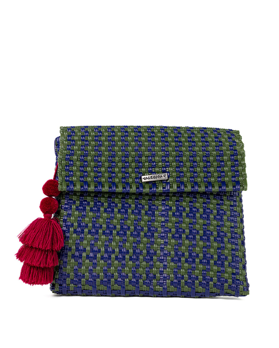 Olive and Navy Houndstooth Clutch