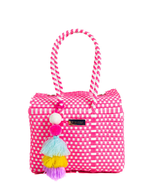 Neon Pink and White Checkered Mini Purse