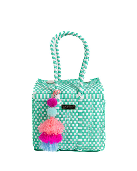 Teal and White Checkered Mini Purse