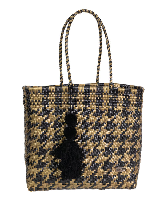 Black and Gold Houndstooth Playera Tote