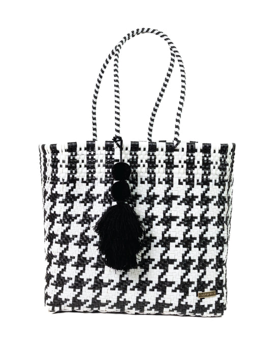 Black and White Houndstooth Playera Tote