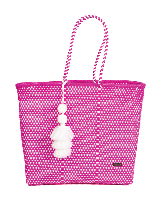 Magenta Pink and White Checkered Playera Tote