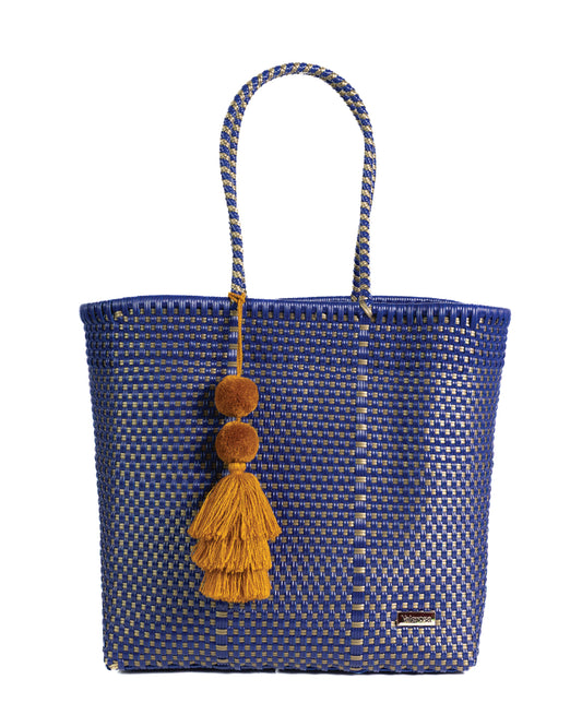 Navy and Gold Checkered Playera Tote