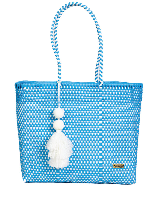 Sky Blue and White Checkered Playera Tote