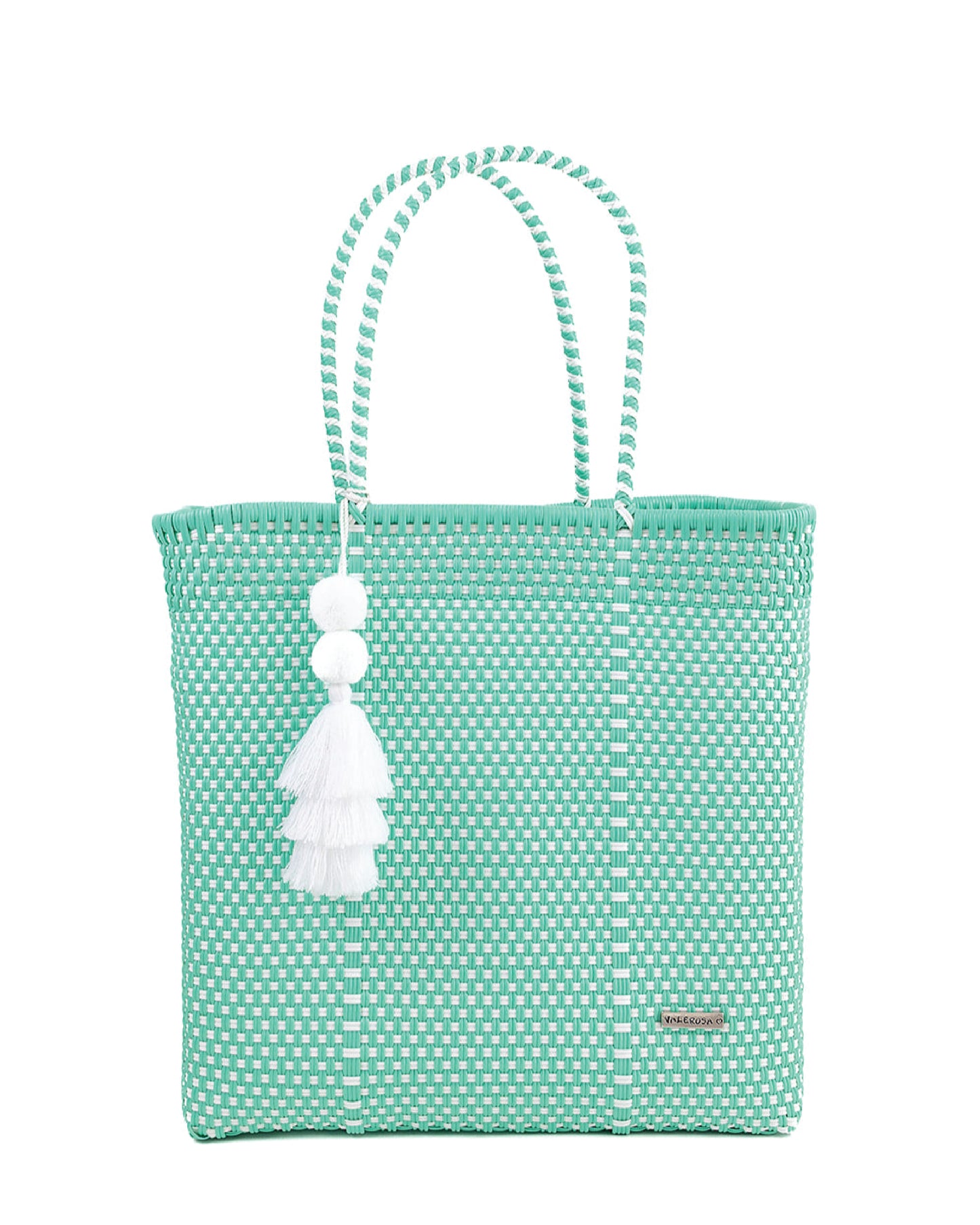 Teal and White Checkered Playera Tote