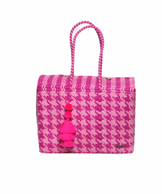 Pink Houndstooth Overnight Tote
